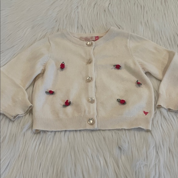 Pink Chicken Other - Pink Chicken Toddler Girl’s Cream Cardigan with Red Rosettes